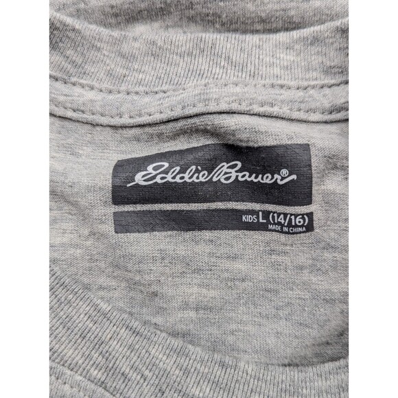 Eddie Bauer Happy Camper Long Sleeve Gray T-Shirt Unisex Kids Lg Women's XS/S - Picture 2 of 5